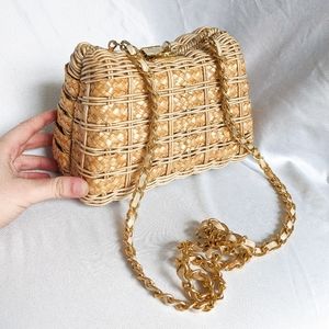 Vintage Wicker Woven Picnic Basket Style Purse
